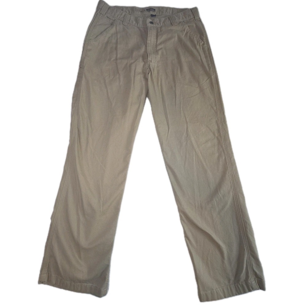 CARHARTT Rugged Flex Relaxed Pants Mens 34 x 32 Beige Canvas Straight Work Wear